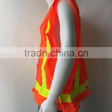 Customized Orange Highlight PVC Safety Reflective Vest With 100%polyester Tricot Fabric