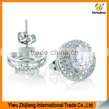 Double round diamond inlay zircon earrings