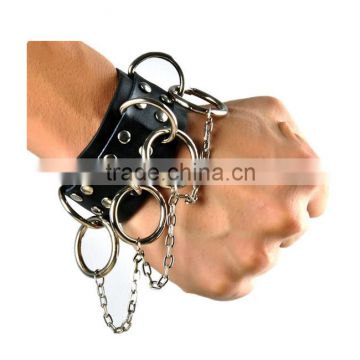 Punk Style Cow Leather Wristband Round Ring Tassel Chain Bracelet