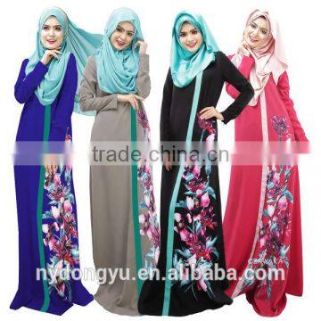 flowers hemp muslim dress/ juja blue black muslim islamic fashionable abaya kaftan dresses/fancy dl islamic muslim dress