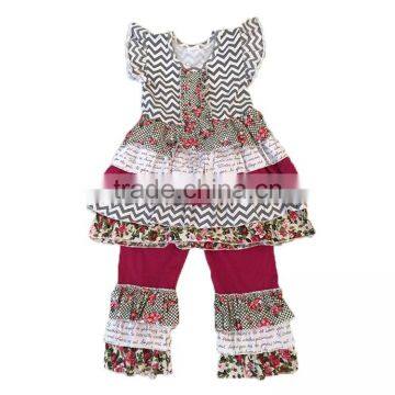 children clothing 2017 chevron pring multilayer baby ruffle outfits baby girl boutique outfits