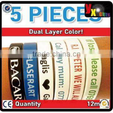 2015 New Custom Personalized Silicone Wristband Dual Color Debossed Wholesale Bands 12mm