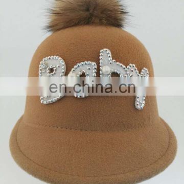 Boy's formal hat with small raccoon fur pompom basin cap