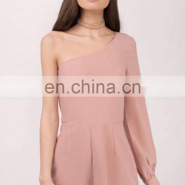 High Quality Blush Plain One Shoulder Adult Romper photo-5