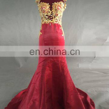 Custom Made Women Sexy Golden Beaded Lace Appliqued Party Long Mermaid Evening Dress Red