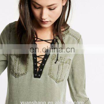 2017 Lace-Up Silky Soft Twill Popover Women Tunic Dress photo-5