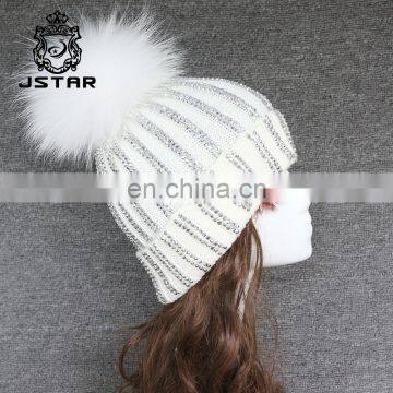 2017 New Style Fur Ball Knit Patterns Hat With POMPOM Autumn/winter Warm Colorul Fashionable Lady Hat photo-3