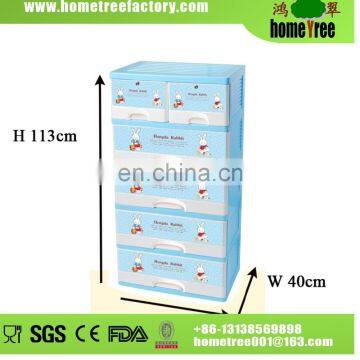 Light Blue Cute Rabbit Printing Waterproof Shallow Lockable Storage Cabinet Plastic 5 Drawers