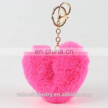 Saint Valentine's Day Gift Girl's Plush Fur Pom Pom Heart Shape Keychain Bag Girls' Accessories Car Pendant