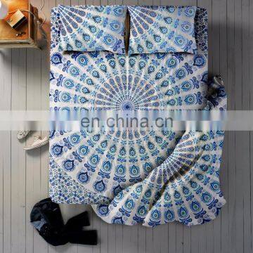 Indian 2017 4 PC Set White Mandala Duvet Doona Cover With Bed Sheet & Pillows Queen Size