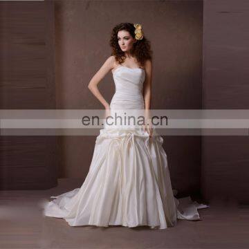 Fancy heart line exquisited ruffle shape mermaid tafetta wedding dress