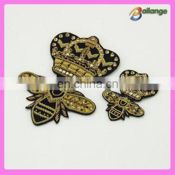 Metallic Embroidery Bee and Crown badges for garment