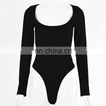Wholesale Women Long Sleeve Wide Round Neck Ribbed Cotton Bodysuits for Women photo-5