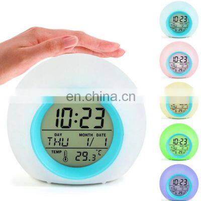 Touch Sensor Colors Changing Small Round Home Decoration Digital Clock Led photo-3