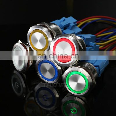 22mm Waterproof Metal Push Button Switch Momentary Latching LED Light Lamp Illumination 3-48V 110V 220V Car Auto Engine PC Start