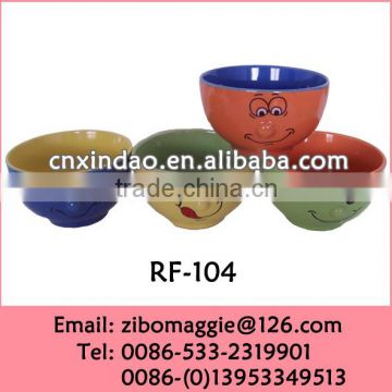 Round Shape Colored Ceramic Bowl with Smile Face for Tableware Unique Soup Bowls