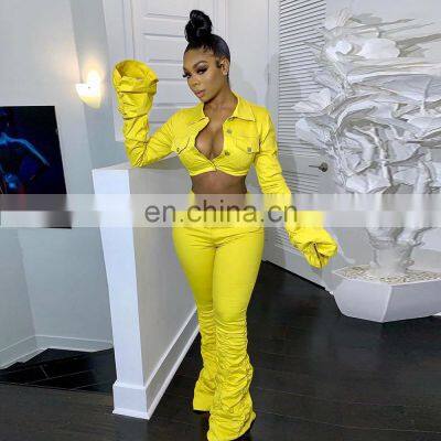 Wholesale Custom Fashion Folding Flared Sleeve Stacking Pants Sportswear Home Wear Casual Jogging Suit Suit photo-4