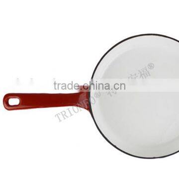 Lightening red enameled cast iron skillet