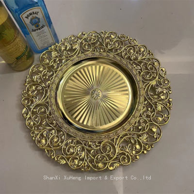 Factory Wholesale Modern Elegant Non Disposable 14.5 Inch Gold Plastic Charger Plates For Wedding Party