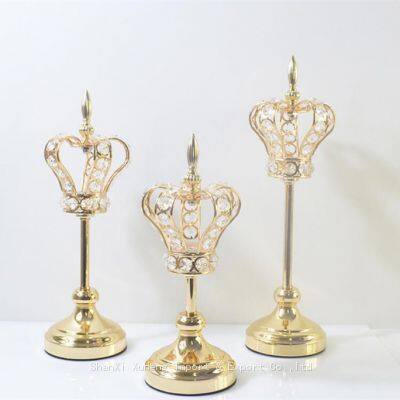 Wholesale Wedding Crystal Glass Candlesticks Metal Gold Silver Crown Candle Holder For Wedding Decoration