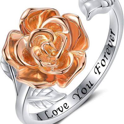 Rose Flower Ring for Women S925 Stearing Silver Adjustable Wrap Open Ring