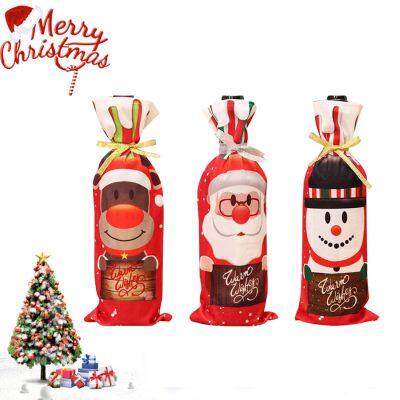 New Linen Gift Ornaments Navidad Xmas Santa Snowman Table Decor Decorative Merry Christmas Wine Bottle Cover Bags