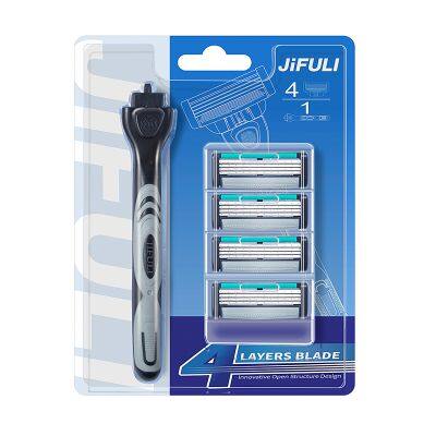 New Arrival Shaving Razor For Men 1 Handle 4 Refills Stainless Steel Razor Blade Four Layers Customized Logo