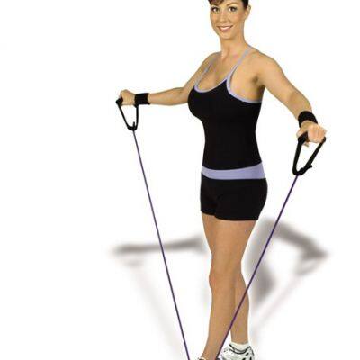 Латексный упругий трубчатый резинка с ручкой. Упражнения на силу