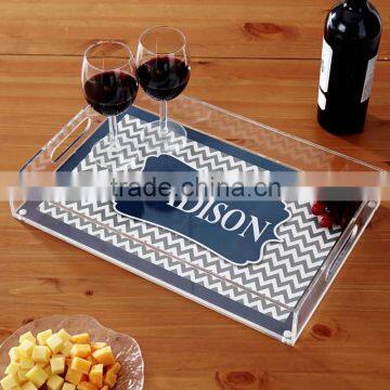 wholesale customized clear rectangle high quality acrylic wine cup service tray with insert paper,acrylic food tray/dish