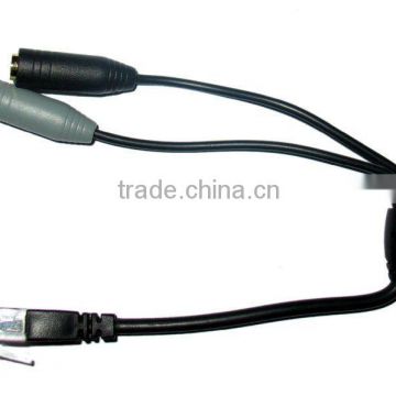 PCRJ11 PC Dual 3.5mm Headset to Telephone RJ11/RJ9 adapter