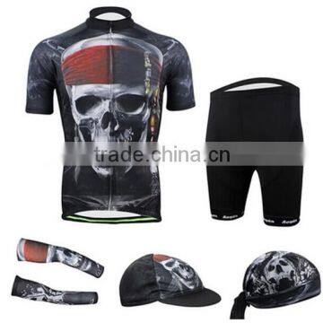 2014 sublimation printing skeleton Devil design Sportswear full polyester cycling jersey shorts arm sleeves caps bandana suit