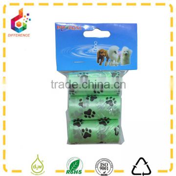 Disposable plastic green printed with footprint pet dog waste bags