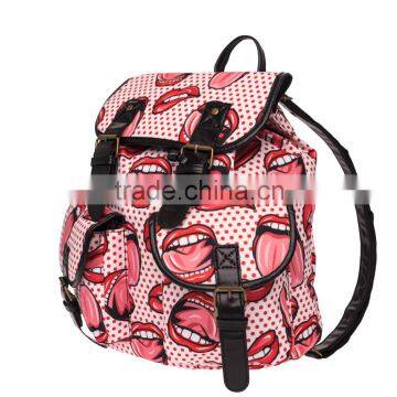 2016 3d Printed Lips Dot Tongue Vintage Canvas Rucksacks Cute School Satchel Rucksack Backpack Campus Bag photo-2