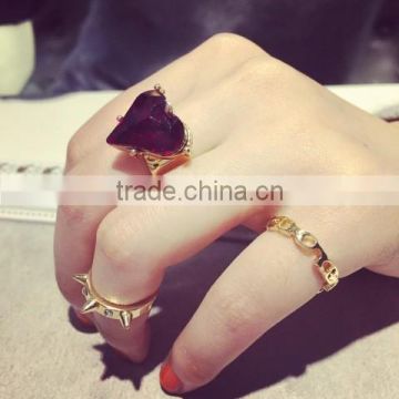 Three sets Heart Shape Shine Ruby Fashion Spike Index Ring