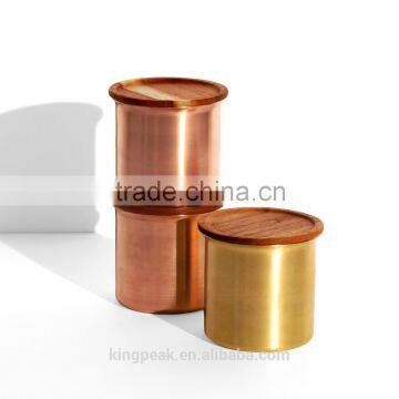 2015 New Design Copper Candle Jar with wooden Lid/Copper Candle Container/christmas candle jars/Candle Holder