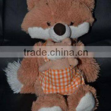 stuffed Mommy fox plush toy with baby in sling orange carrier