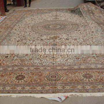 super fine oriental warm-toned hand knotted pure silk carpet