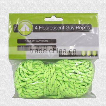 Brand New Pack of 4 x 3.8m Flourescent Glow Guy Tent Ropes with sliders *