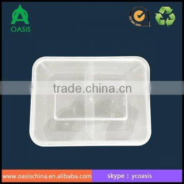 500ml PP rectangle take away food container with two compartments