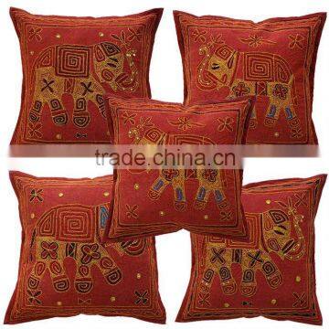 TRADITIONAL MOCHI WORK ELEPHANT DESIGN CUSHION COVER