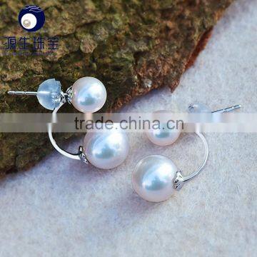 double side earrings for women akoya pearl 6-8mm high luster golden /white color