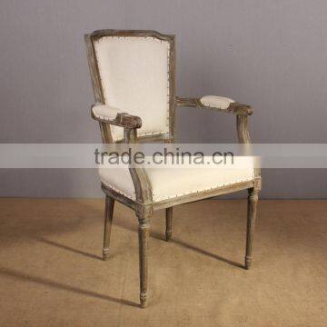 Antique Wood Louis Dining Chair with Arms