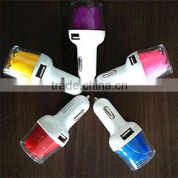 Factory supply newest mobile car charger 2-port USB Car Charger with rose shape cellphone