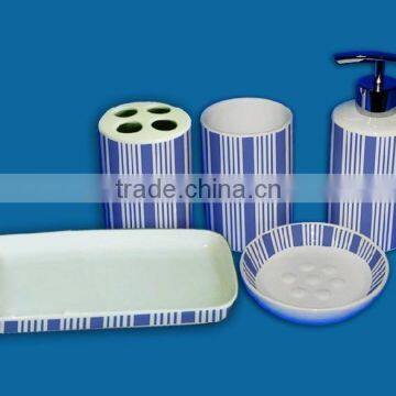 simple stripe porcelain basin counter set lotion bottle soap dish toothbrush holder tumbler