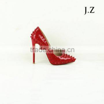 OP23 wholsale sexy heel pointy toe women red studs high heel dress shoes for women