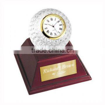 Business gift wooden base golf ball clock with personal logo engraving for promotion