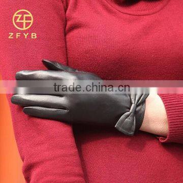 Best selling Nappa Leather Plush Lined Winter women fashion bow leather gloves