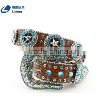 Western Blue Crystal Texas Star Cowboy Bling Bling Belt