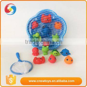 Cartoon big catch rubber animal fishing bath toy with small pot