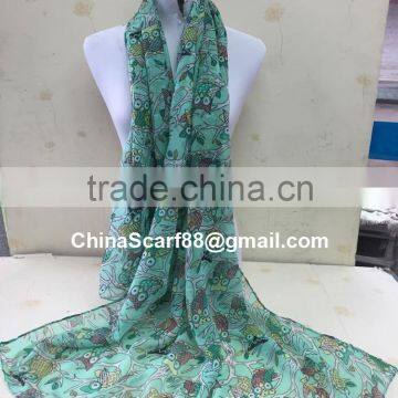 Cartoon Owl Print Voile Scarf photo-3